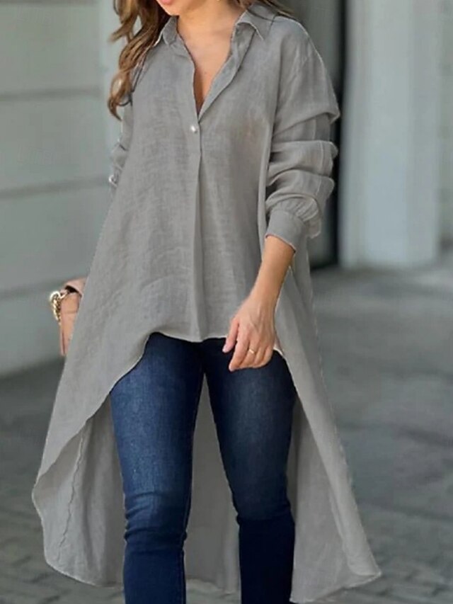 Women's Popover Shirt Casual Shirt Blouse Buttons Solid