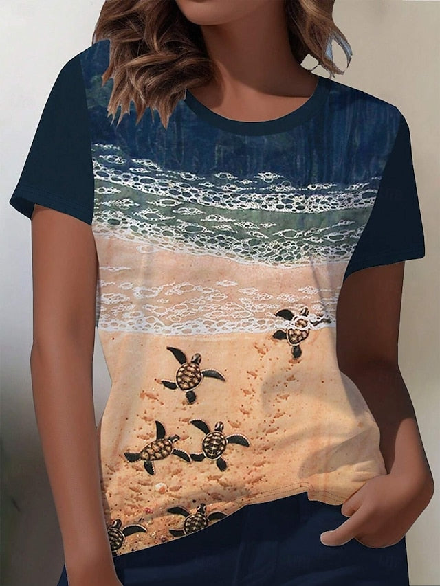 Women's T Shirt Ocean Casual Short Sleeve Round Neck