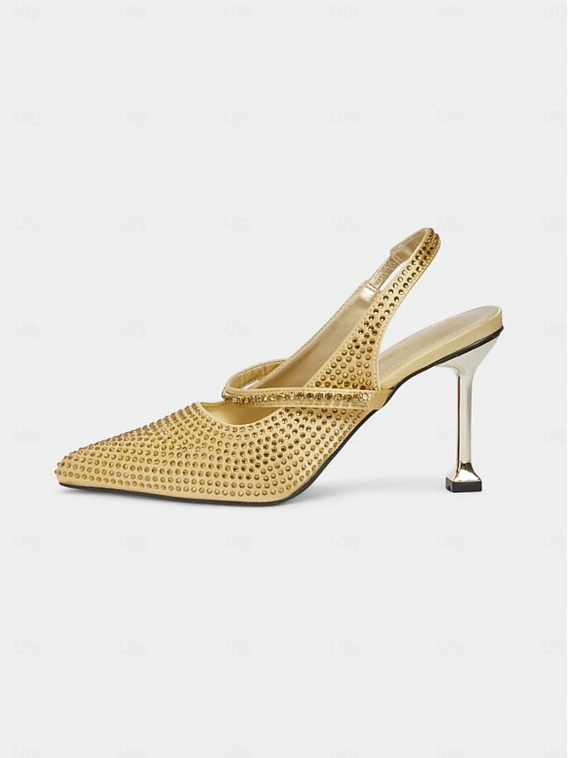 Sparkly Women's - Heels Pointed Toe Rhinestone Gold