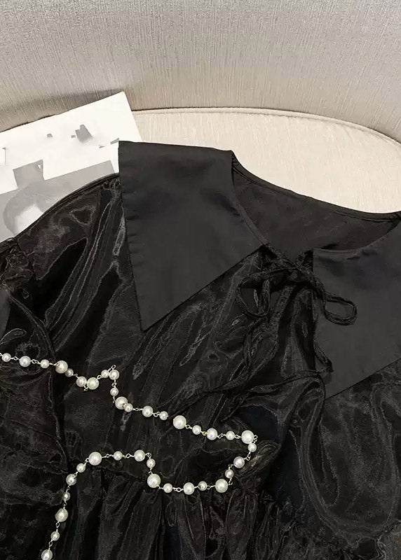 Long Tulle Sleeve V Black Patchwork Neck French Mid Dresses