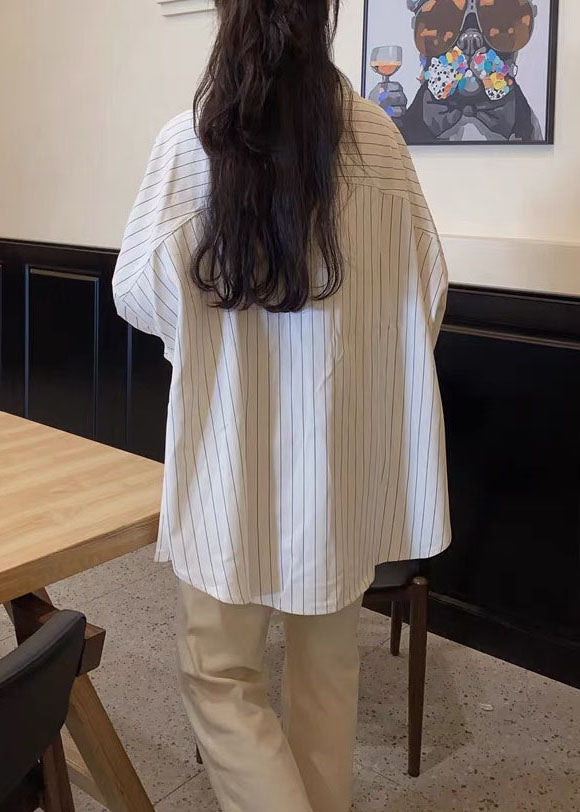 Peter White Collar Spring Oversized Cotton Shirts Striped Pan