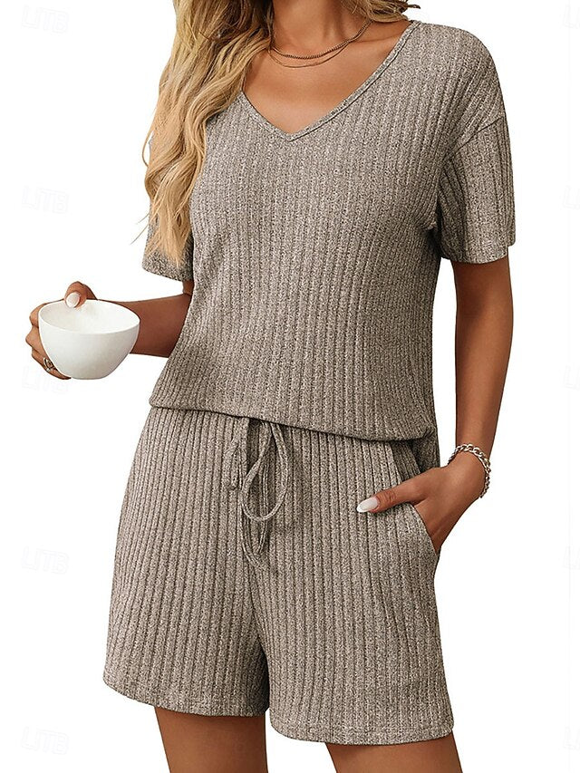 Women's Shorts Sets Bolero Top Short Sleeve V Neck Plain