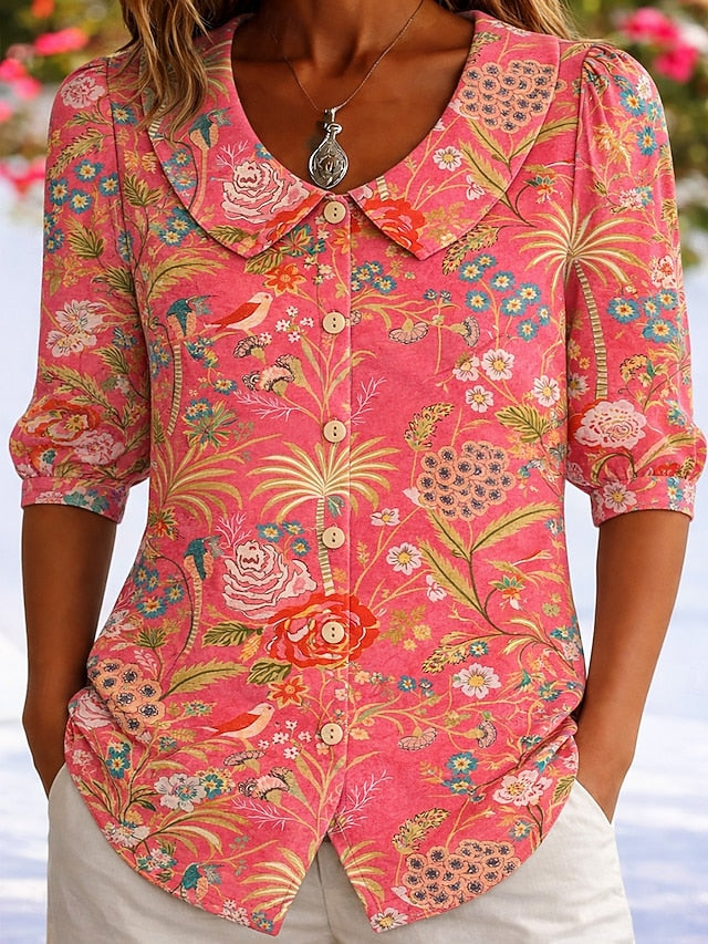 Women's Shirt Floral Graphic Vintage Stylish Peter Pan