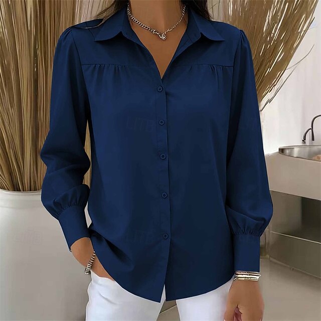 Women's Shirt Blouse Dressy Tops Ruched Patchwork Buttons
