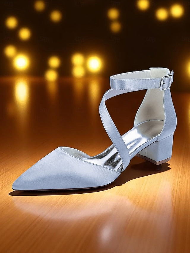 Toe Women's Block Satin Pointed - Heels Champagne