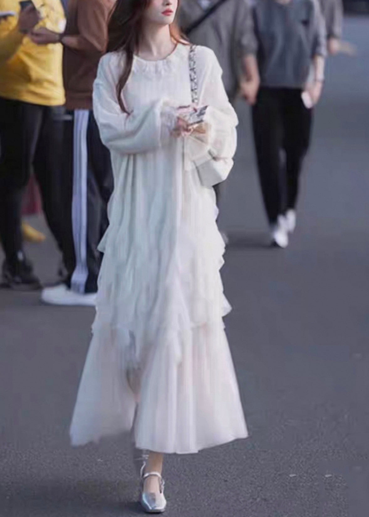 Elegant White Sleeve Patchwork Butterfly Tulle Solid Dresses Maxi