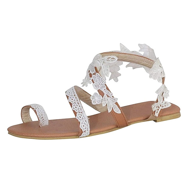 Lace with White Bridal Sandals Floral Women's Flat
