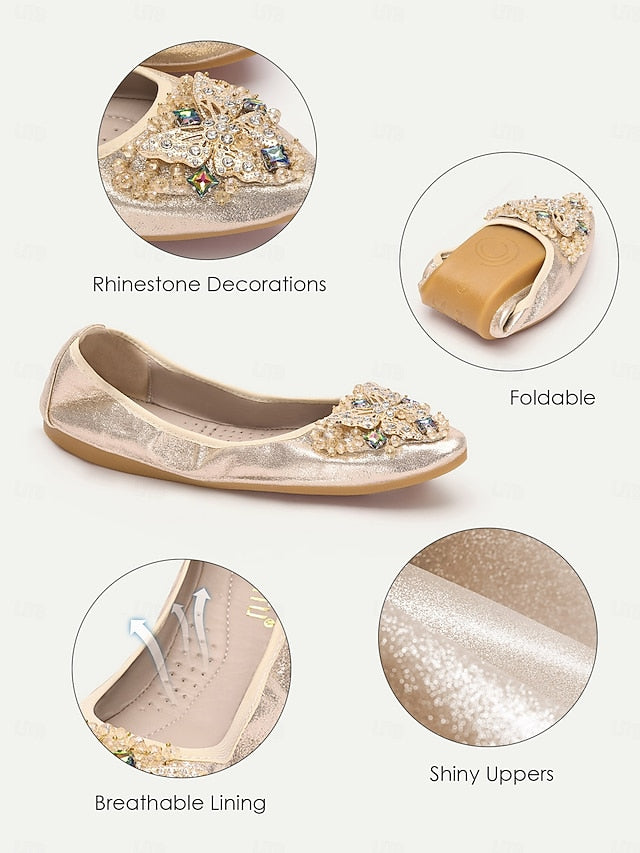 Glitter Foldable Crystal Gold with Women's Flats