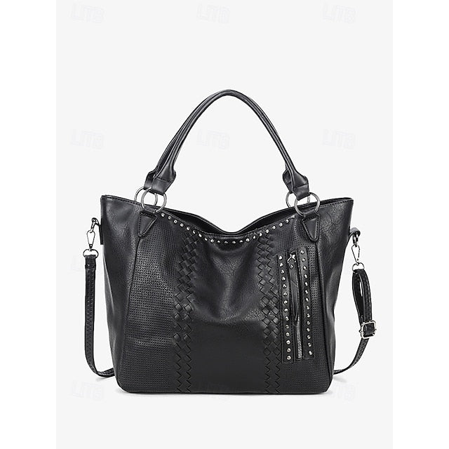 Brown Tote Spacious Women's Leather Bag Handbag Faux –