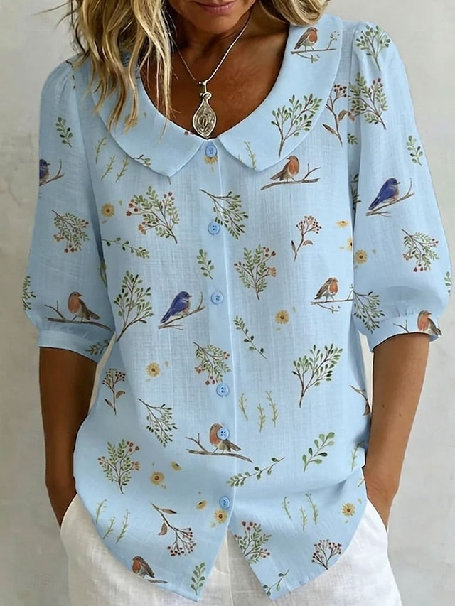 Women's Shirt Floral Graphic Bird Elegant Bohemia Vacation