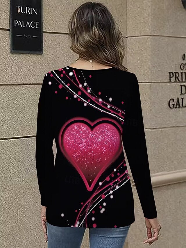 Women's T Shirt Heart Graphic Vintage Stylish Classic Long