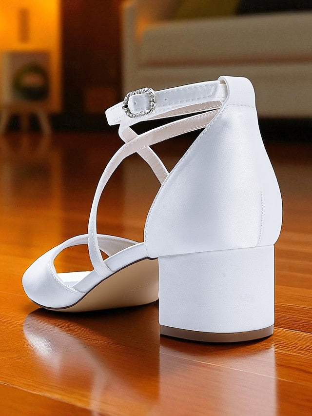 Women's Block - Elegant Strap Heel Ankle Satin Sandals with