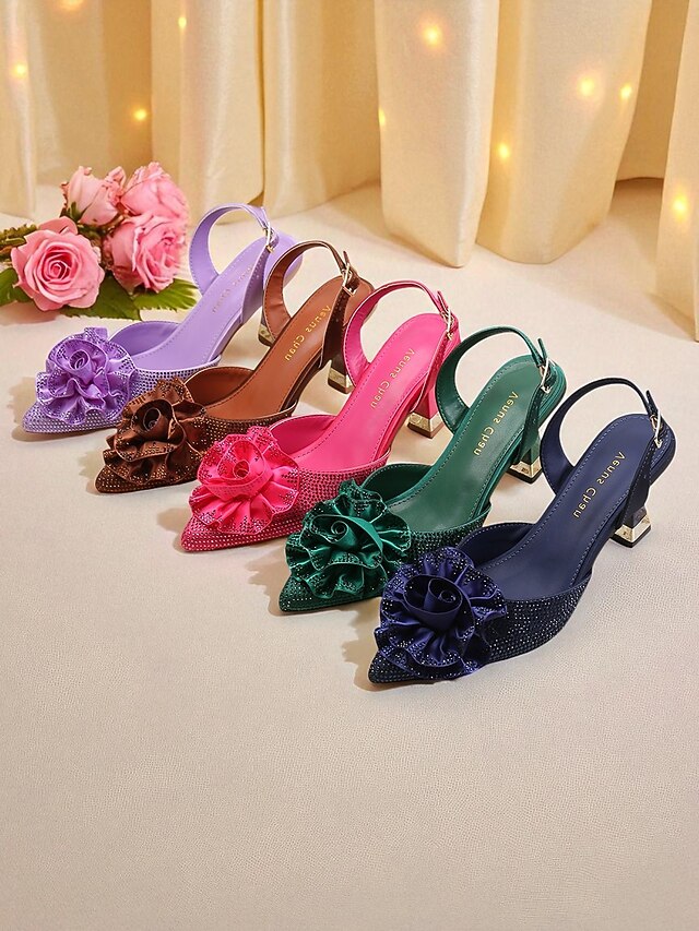 with Rhinestone Women's Purple Floral Heels Slingback