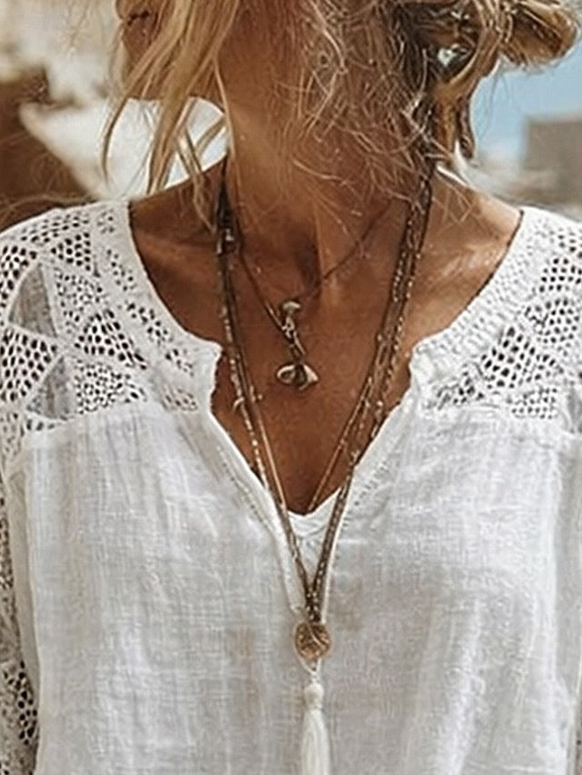 Women's Blouse Crochet Solid Color Stylish Casual 3/4