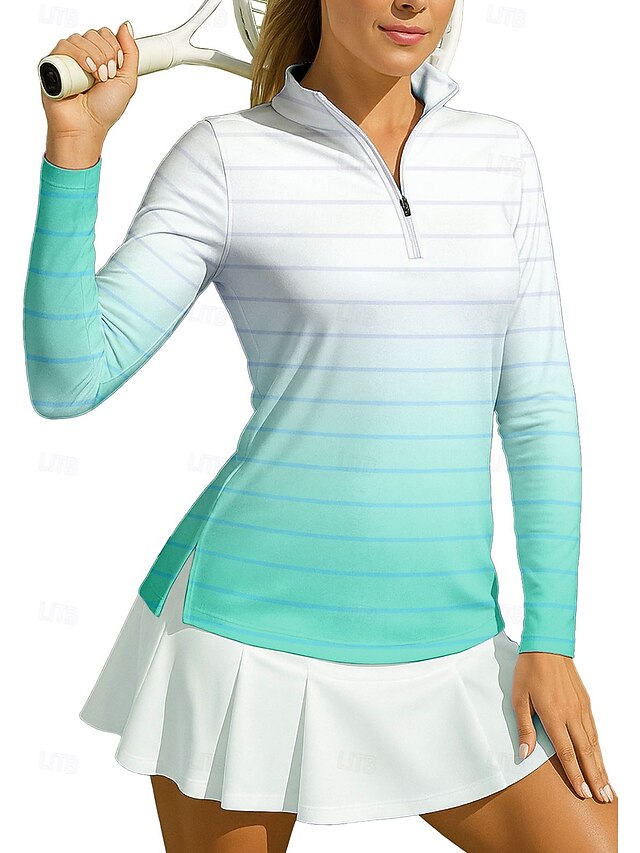 Women's Gradient Stripes Sport Shirt Golf Polo Shirt Tennis