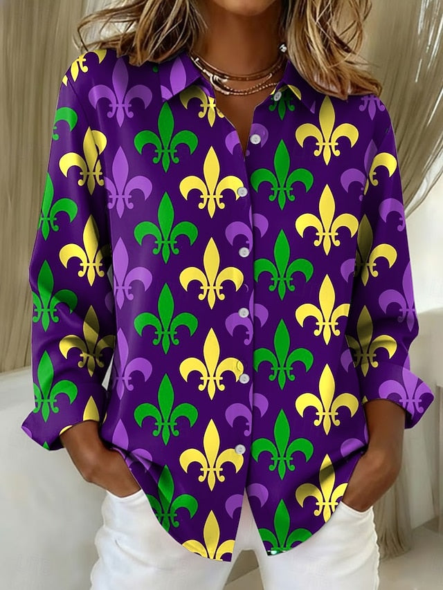 Carnival Women's Shirt Blouse Patchwork Buttons Print