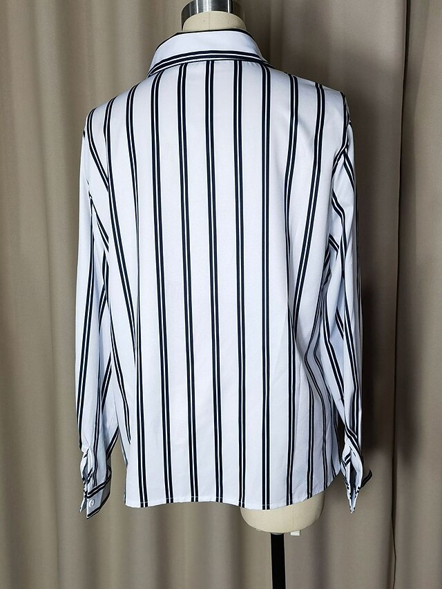 Women's Shirt Blouse Patchwork Buttons Striped Elegant
