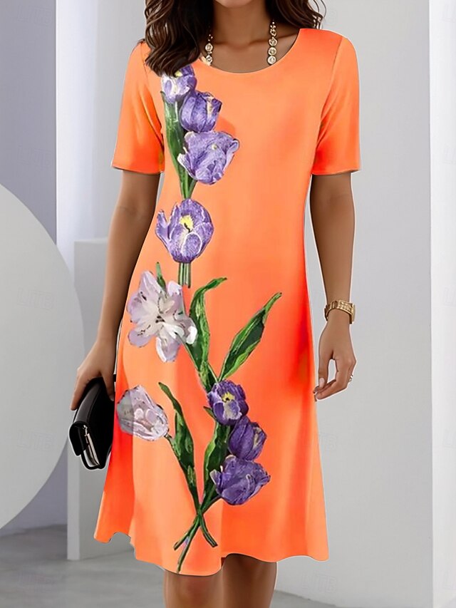 Women's Elegant Party Evening Midi Dress Crew Neck Short