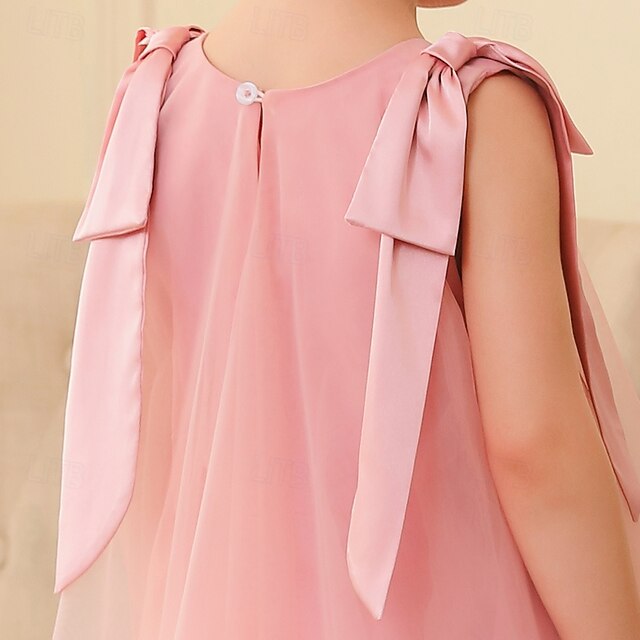 Solid Kids Party Dress Floral Sleeveless Color Girls'