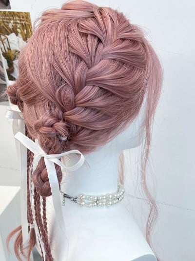 Braided Wig Pink Synthetic