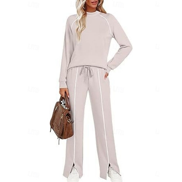 Women's Tracksuit Pants Sets Long Sleeve Crew Neck Solid