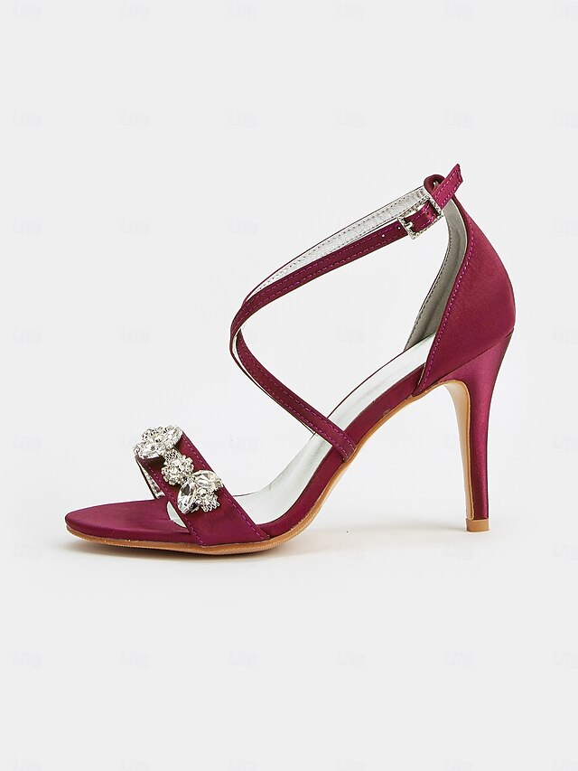 with Stiletto Rhinestone Heels Satin Women's Purple Straps