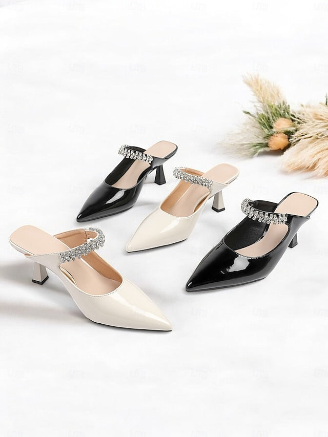 Pointed-Toe Heeled Slip-On Rhinestone Women's Embellished