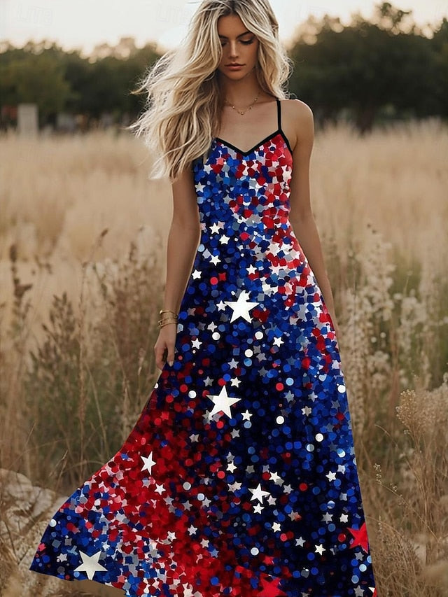 Women's Patriotic Maxi Dress Sundress A Line Dress Slip