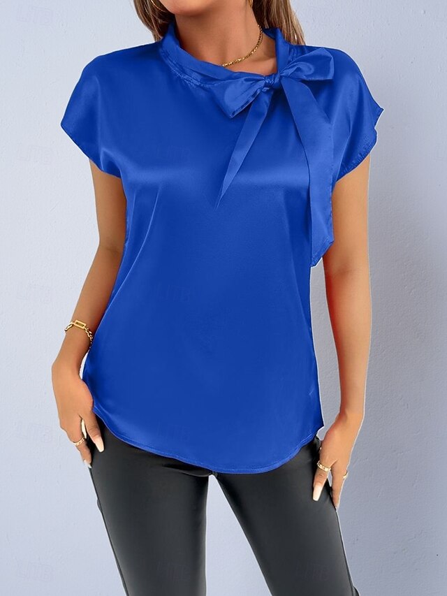 Women's Shirt Satin Shirt Casual Shirt Bow Plain Stylish