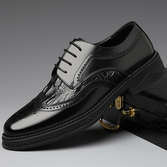 Shoes Brogue Brown Crocodile Men's - Oxford Leather