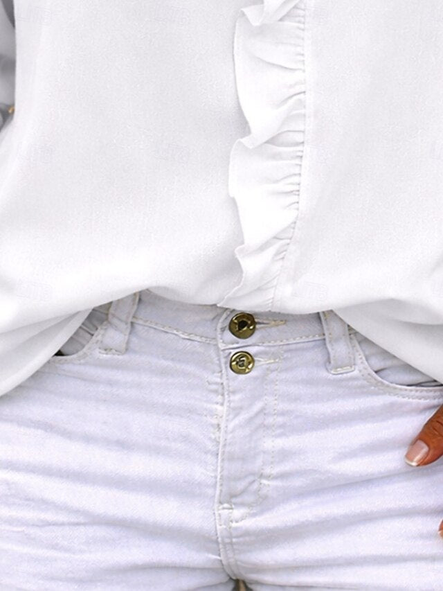 Women's Blouse Ruffle Solid Color Stylish Basic Casual Long