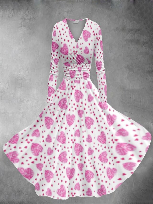 Women's Valentine Heart Dress Graphic Print V Neck Dolman
