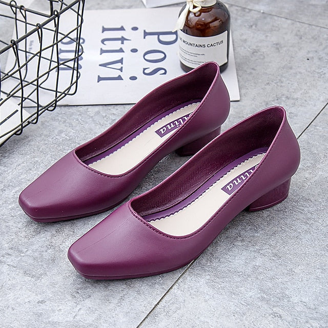 Classic Black Pumps Round Low Toe Women's – Heel Slip-On