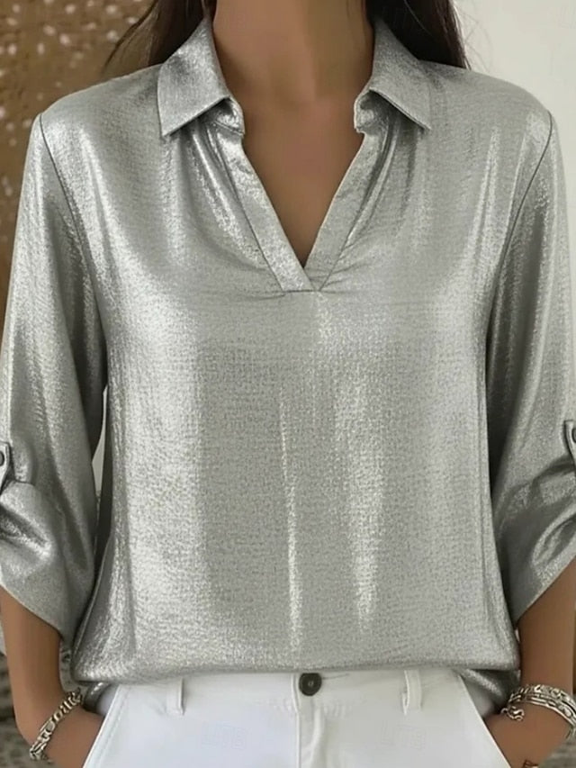 Women's Satin Shirt Dress Shirt Blouse Solid Color Elegant