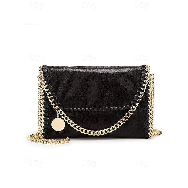 Red Shoulder with Bag Whipstitch Chain Faux Leather Detailing