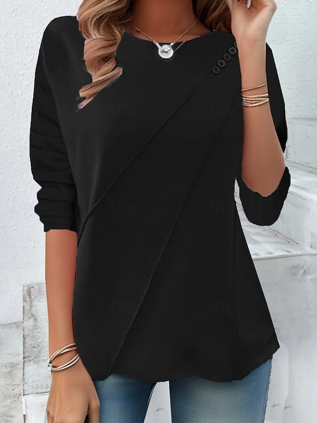 Women's T shirt Long Sleeve Solid Color Stylish Casual Long