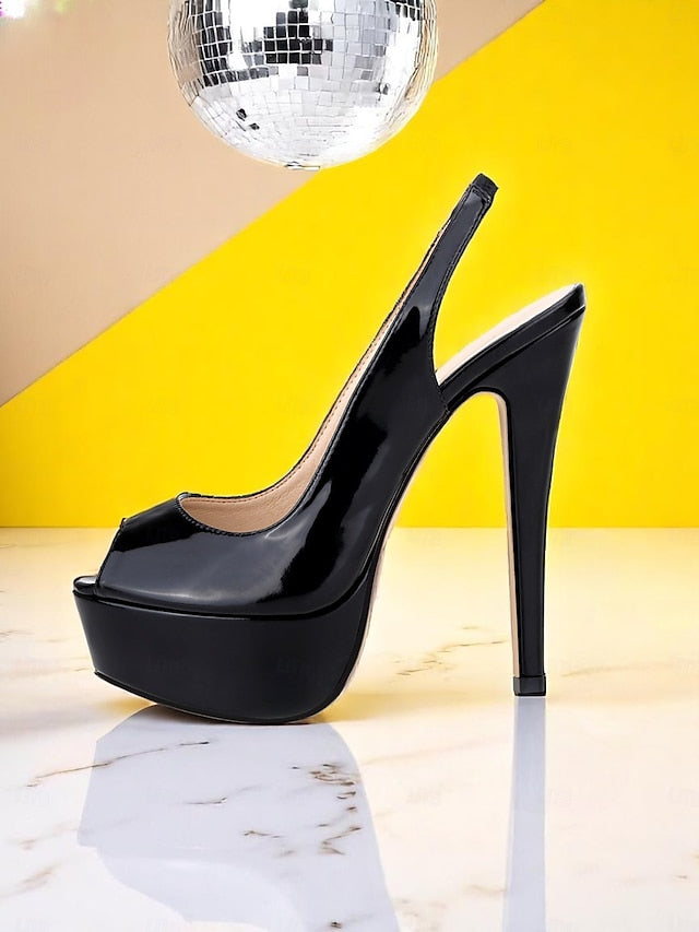 Heels Orange PU Patent Stiletto Women's Platform Leather