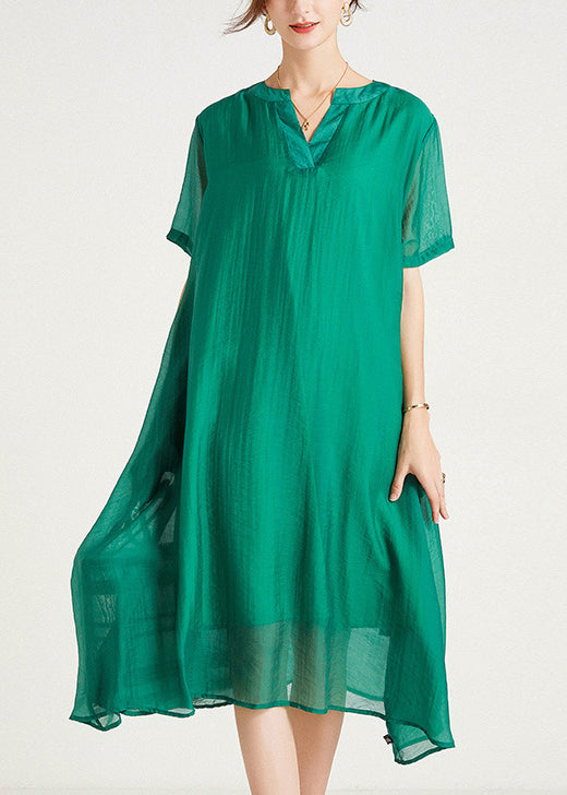 Dresses Cotton Plus Neck Green V Summer Women Size