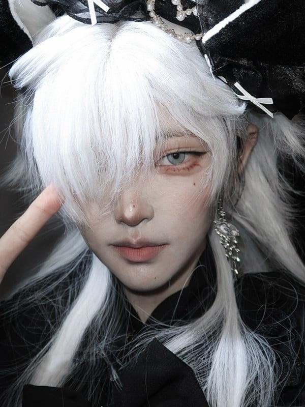 Full White Wig With Bangs Length 64CM