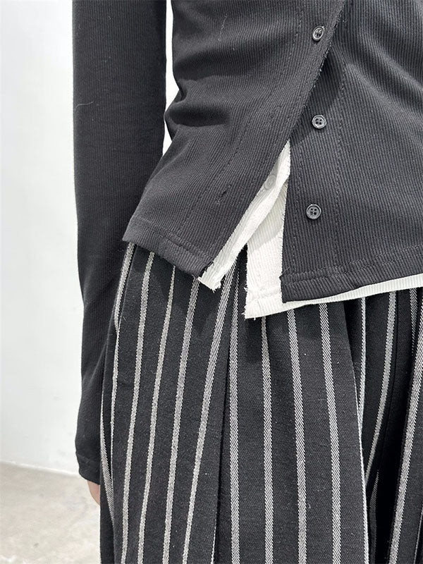 Cool High-Waisted Harem Split-Joint Pants Striped Pattern