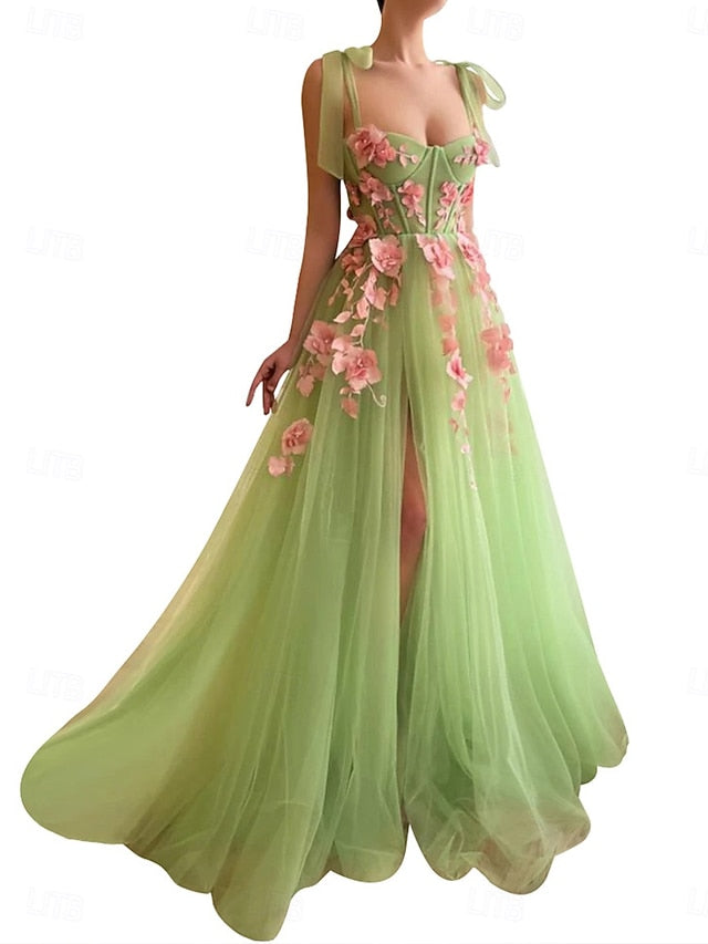 A-Line Floor Length Prom Dresses Party Princess Sleeveless Stand