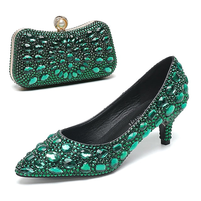 Women's and Heel Kitten Crystal-Embellished Shoes Matching