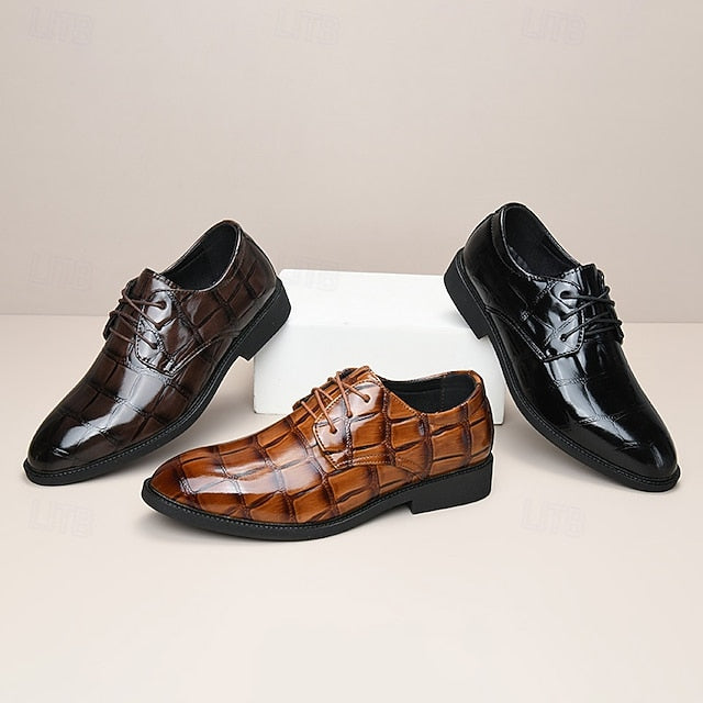 Shoes Crocodile-Pattern Brown Men's Leather