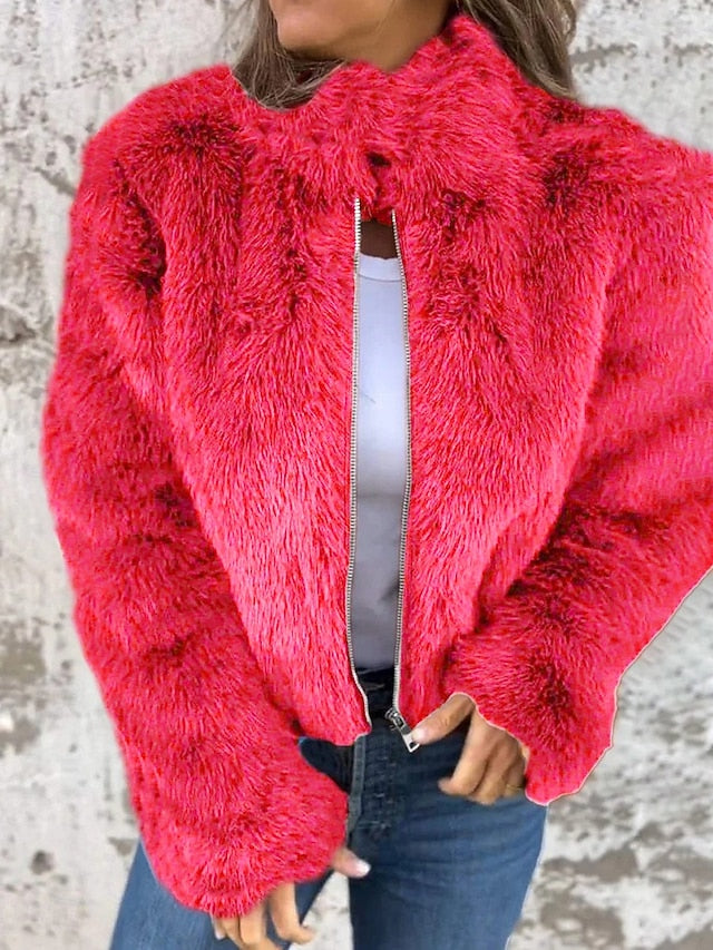 Faux Fur Zipper Warm Casual Coat Plain Breathable Women's