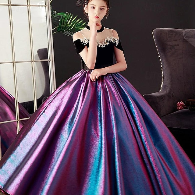 Girls' Party Sleeve Short Solid Color Dress Kids