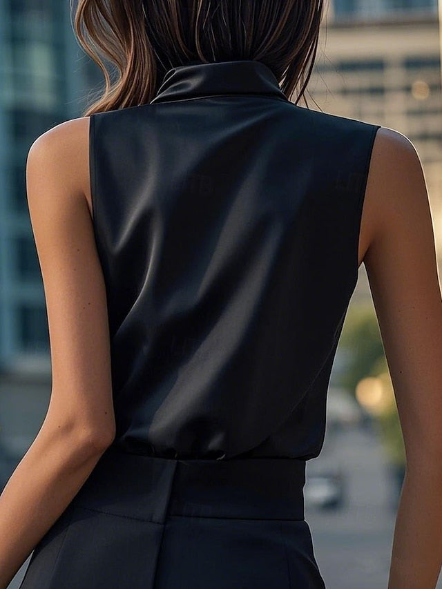 Women's Shirt Elegant Satin Top Blouse Ruched Plain Elegant