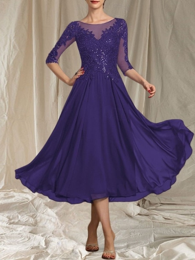 Bride Dress Neck Wedding the Guest Crew A-Line Elegant of Mother