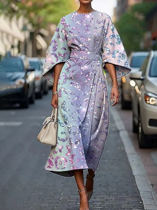 Women's Midi Dress Floral Dress Print Dress Elegant Fashion