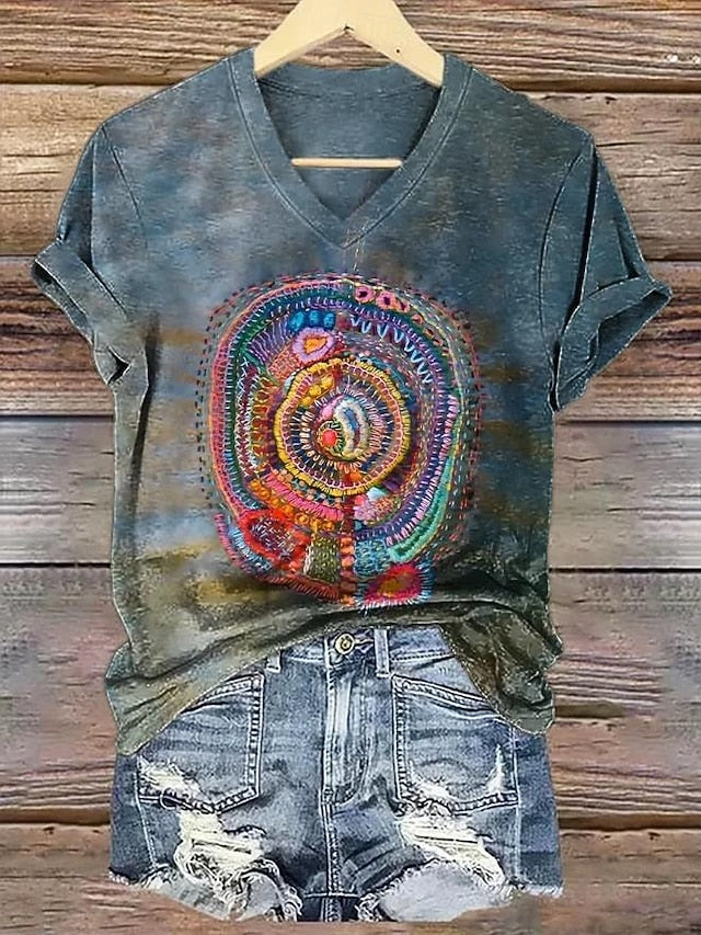 Women's T Shirt Geometric Stylish Casual Short Sleeve V