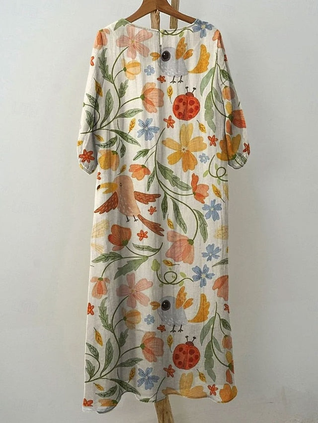 Women's Maxi Dress Kaftan 3/4 Length Sleeve Crew Neck